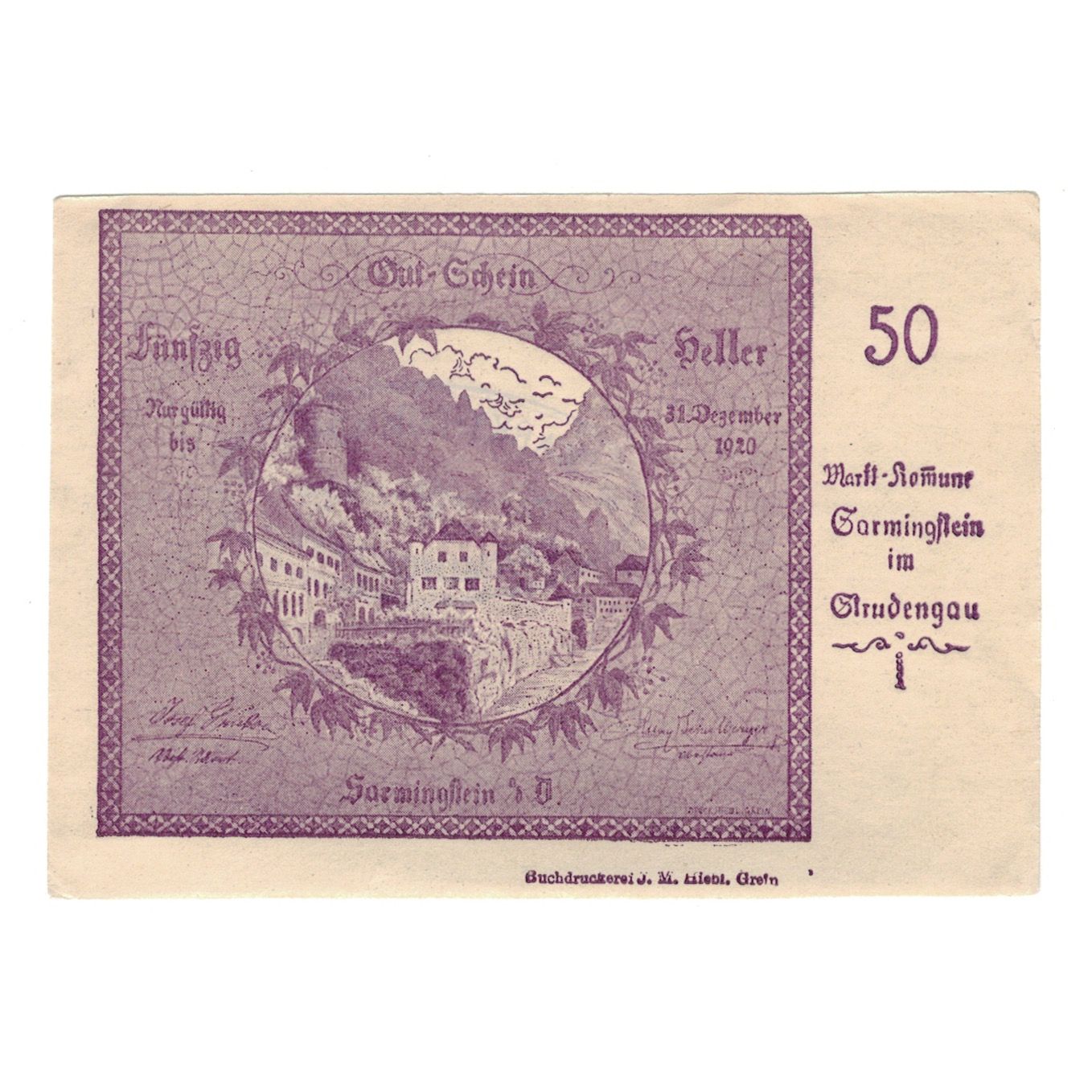 Billete, Austria, Sarmingstein Im Strudengau, 50 Heller, N.D, 1920, 1920-12-31