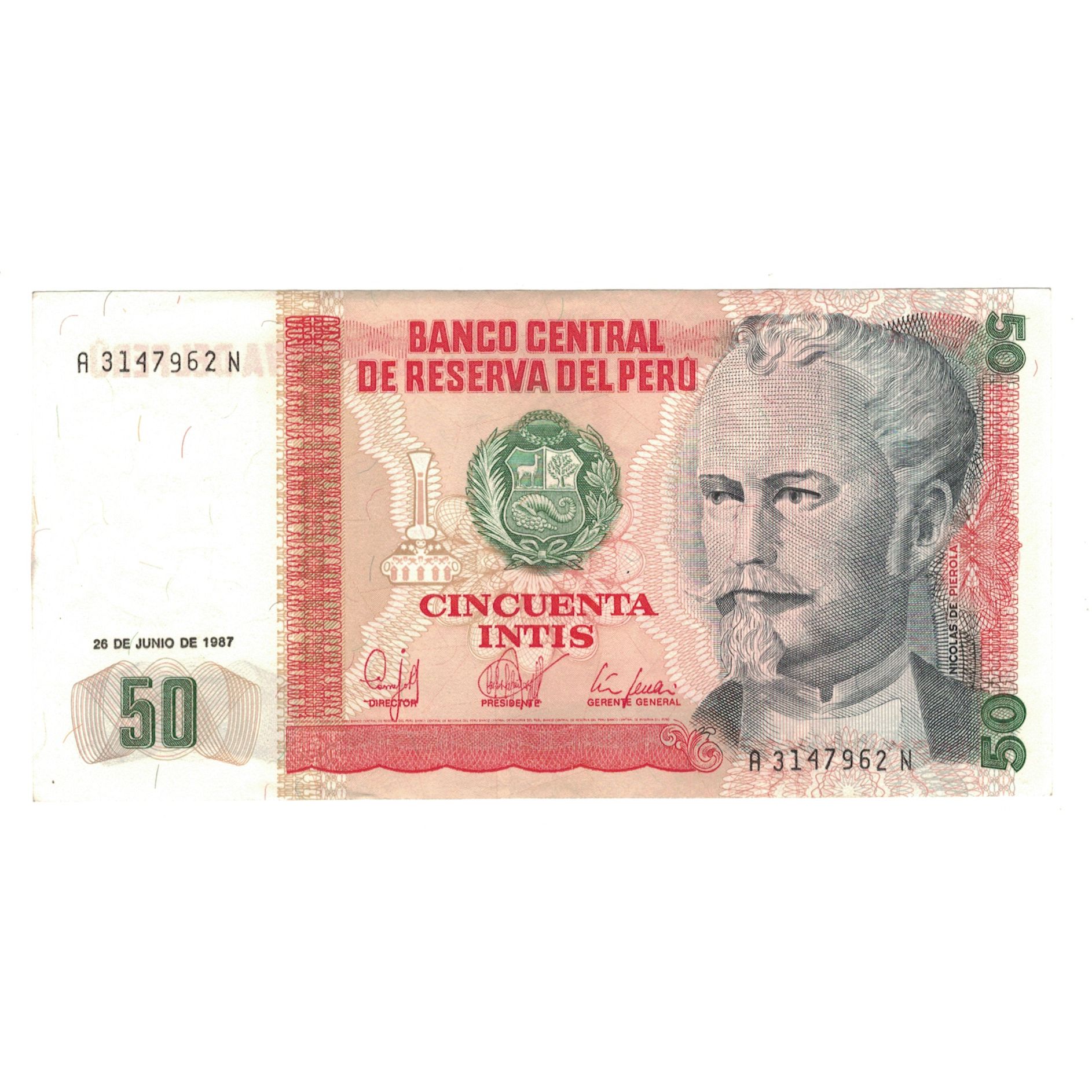 Billete, 50 Intis, 1987, Perú, 1987-06-26, KM:131, EBC