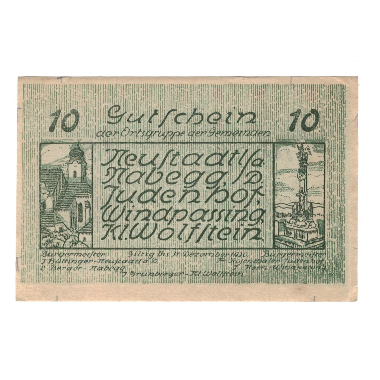 Billete, Austria, Neustadtl Nabegg Judenhof Windpassing Kl. Wolfstein N.Ö. 1