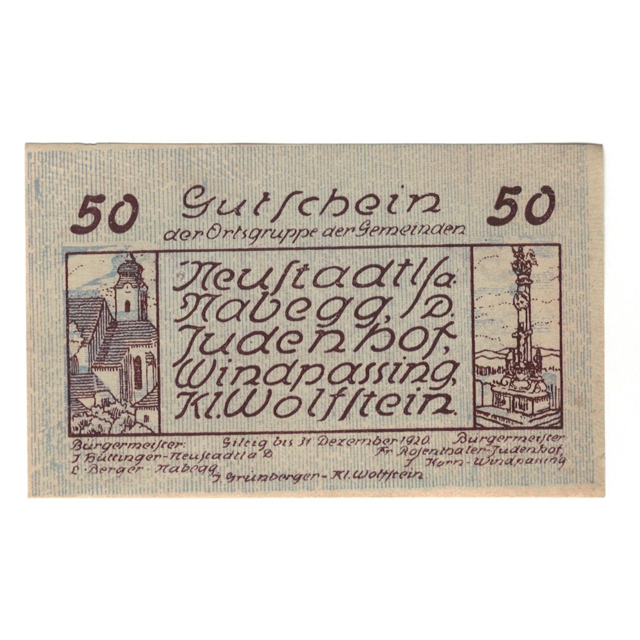 Billete, Austria, Neustadtl Nabegg Judenhof Windpassing Kl. Wolfstein N.Ö. 1