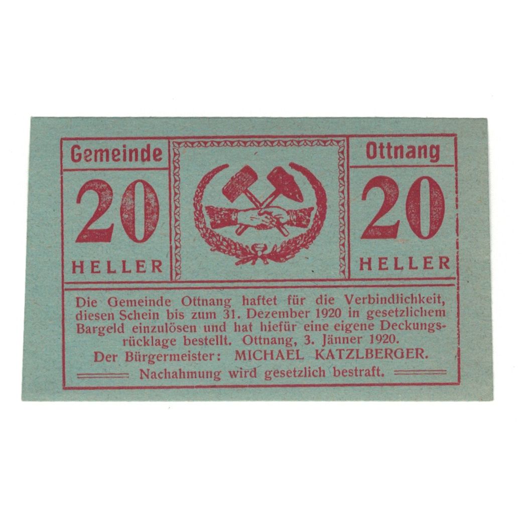 Billete, Austria, Ottnang O.Ö. Gemeinde, 20 Heller, N.D, 1920, 1920-12-31, EBC
