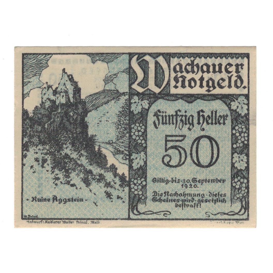 Billete, Austria, Wachauer Notgeld-Aggstein N.Ö. Gemeinde, 50 Heller, Texte