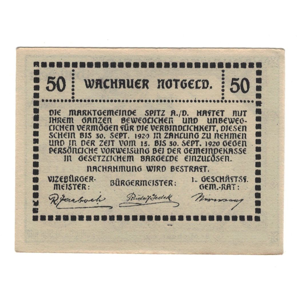 Billete, Austria, Wachauer Notgeld St. Michael N.Ö. Gemeinde, 50 Heller, Texte
