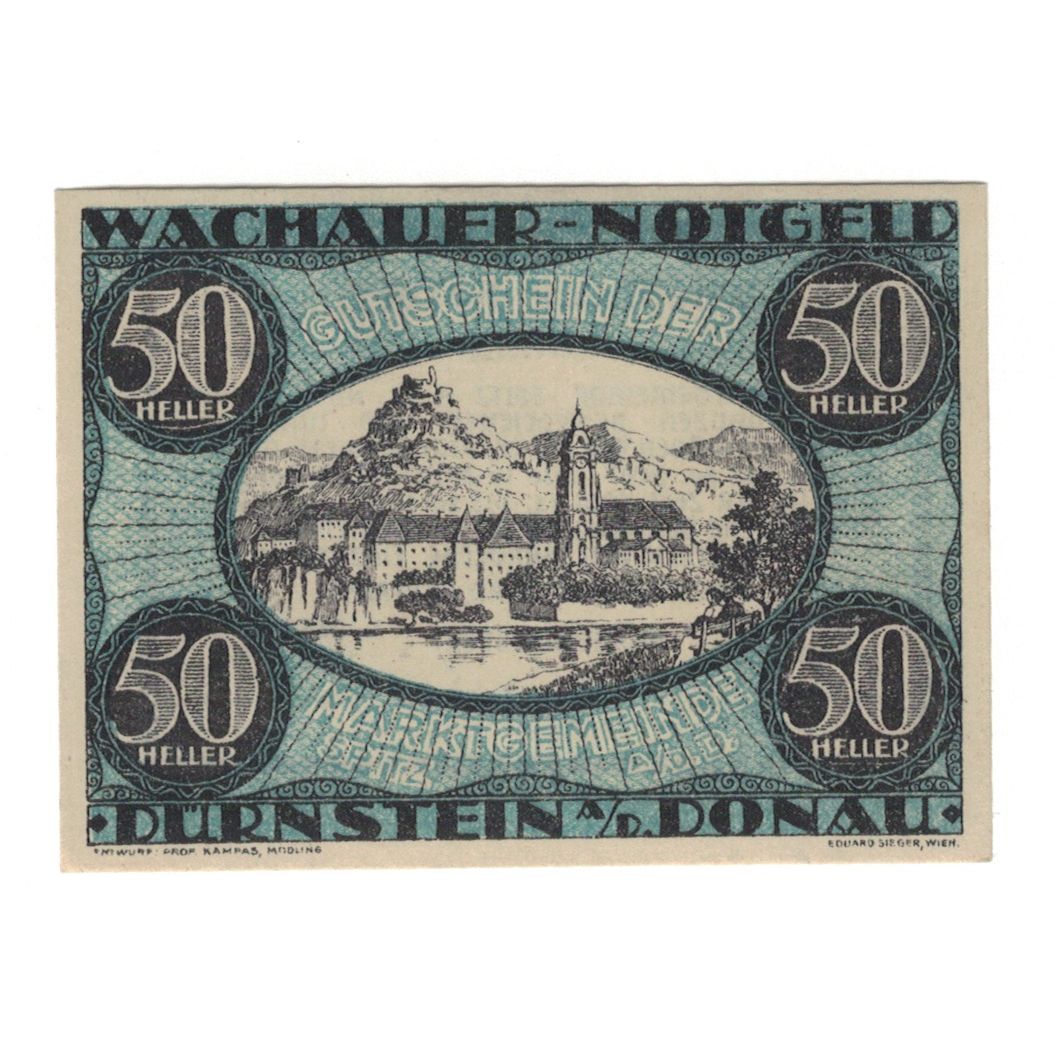 Billete, Austria, Wachauer Notgeld Dürnstein N.Ö. Gemeinde, 50 Heller, Texte