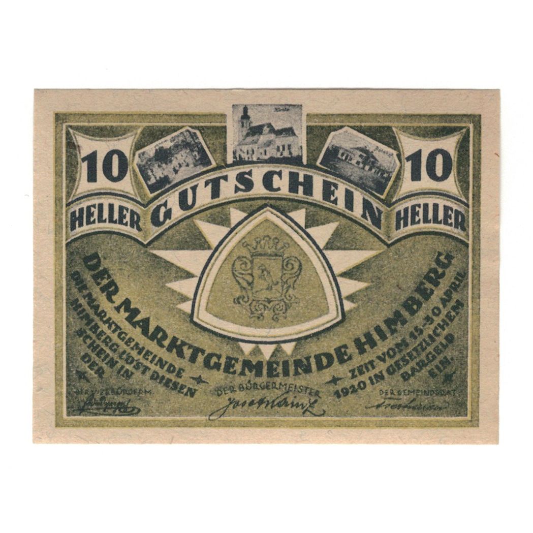 Billete, Austria, Himberg N.Ö. Marktgemeinde, 10 Heller, N.D, 1920, 1920-04-30