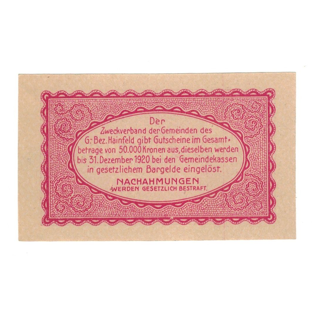 Billete, Austria, Hainfeld Prv. Zweckverband, 10 Heller, Texte, 1920