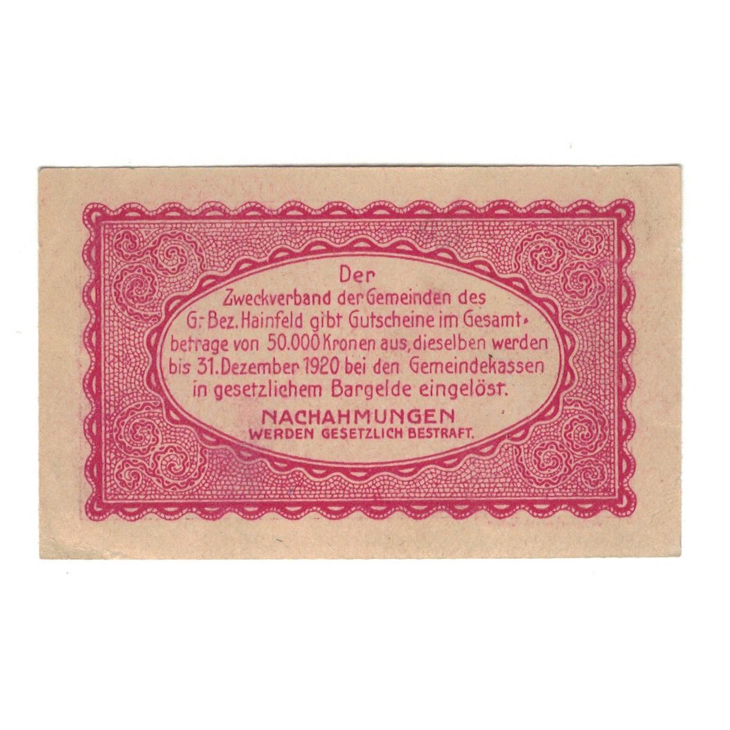 Billete, Austria, Hainfeld Prv. Zweckverband, 10 Heller, texte 1, 1920