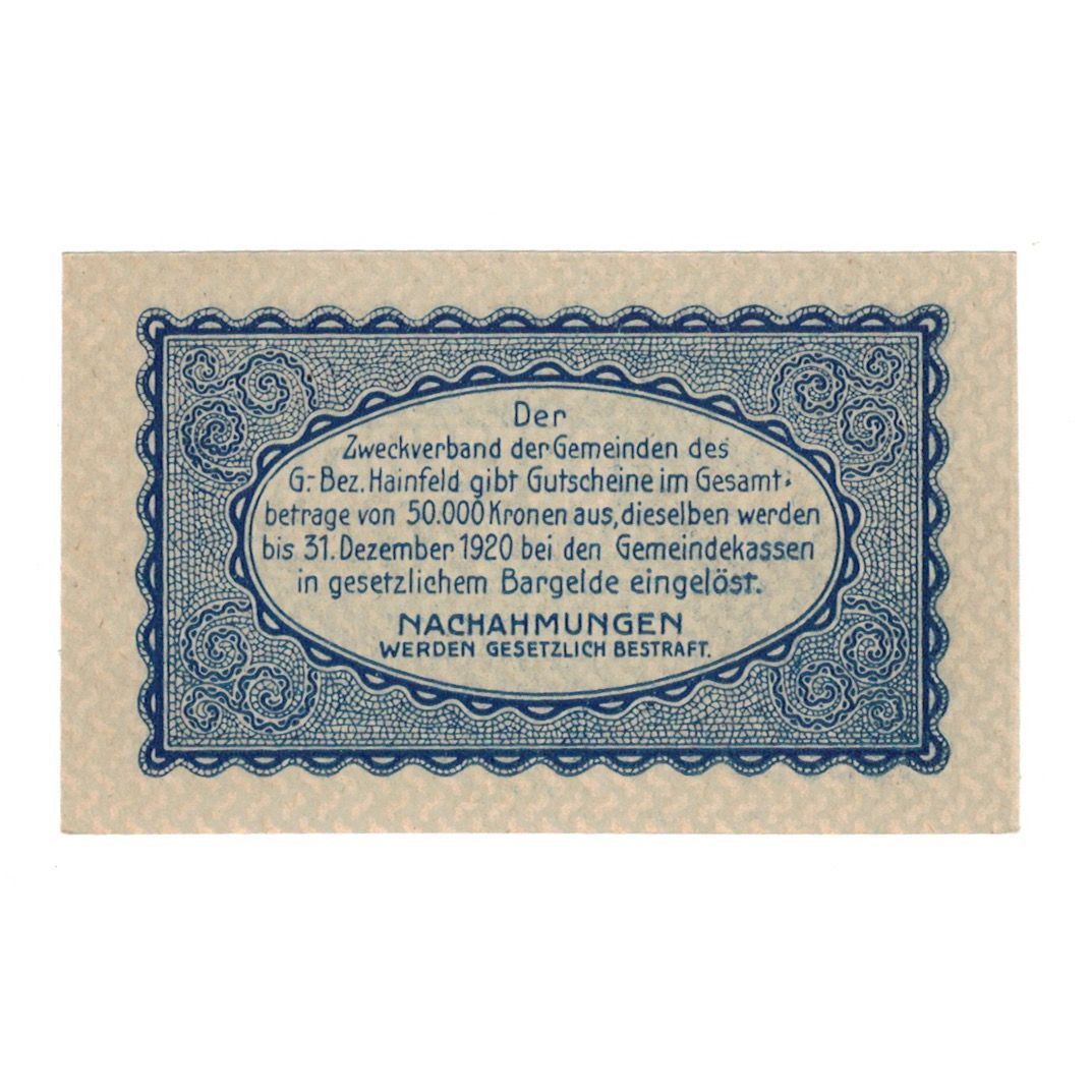 Billete, Austria, Hainfeld Prv. Zweckverband, 20 Heller, texte 1, 1920