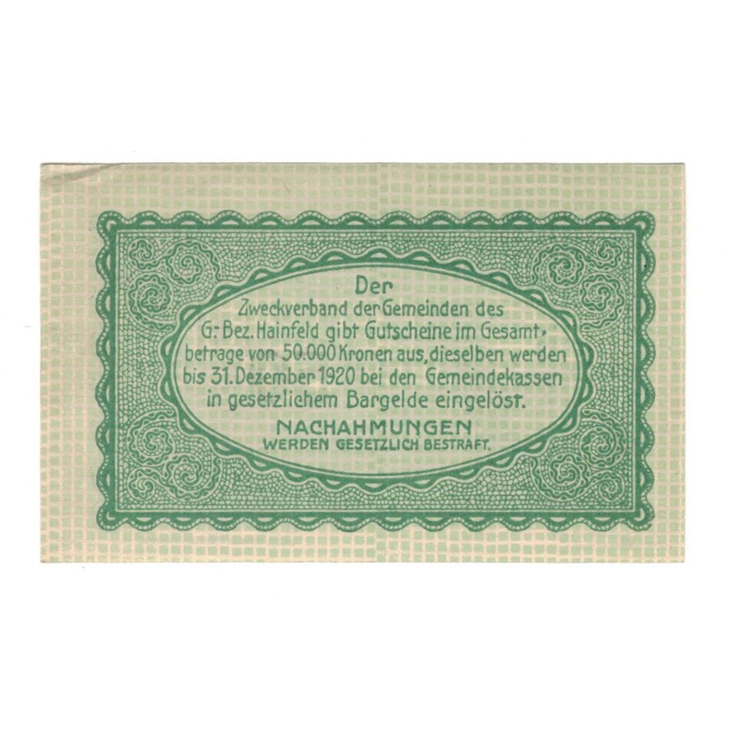 Billete, Austria, Hainfeld Prv. Zweckverband, 50 Heller, Texte, 1920