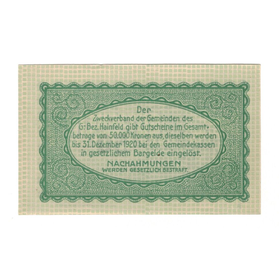 Billete, Austria, Hainfeld Prv. Zweckverband, 50 Heller, texte 1, 1920