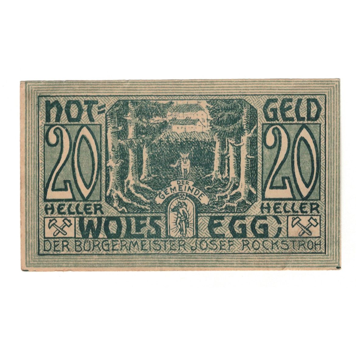 Billete, Austria, Wolfsegg O.Ö. Gemeinde, 20 Heller, Texte, 1922, 1922-01-01