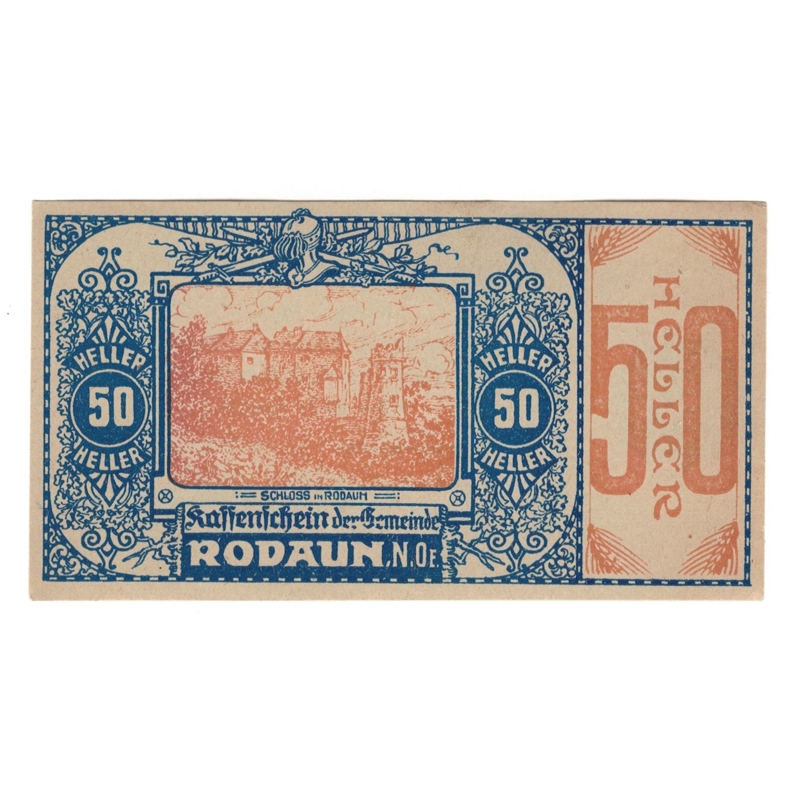 Billete, Austria, Rodaun N.Ö. Gemeinde, 50 Heller, texte 1, EBC, Mehl:FS 840II