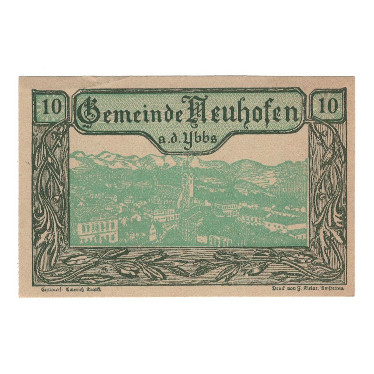 Billete, Austria, Neuhofen a.d. Ybbs N.Ö. Gemeinde, 10 Heller, Texte, 1920