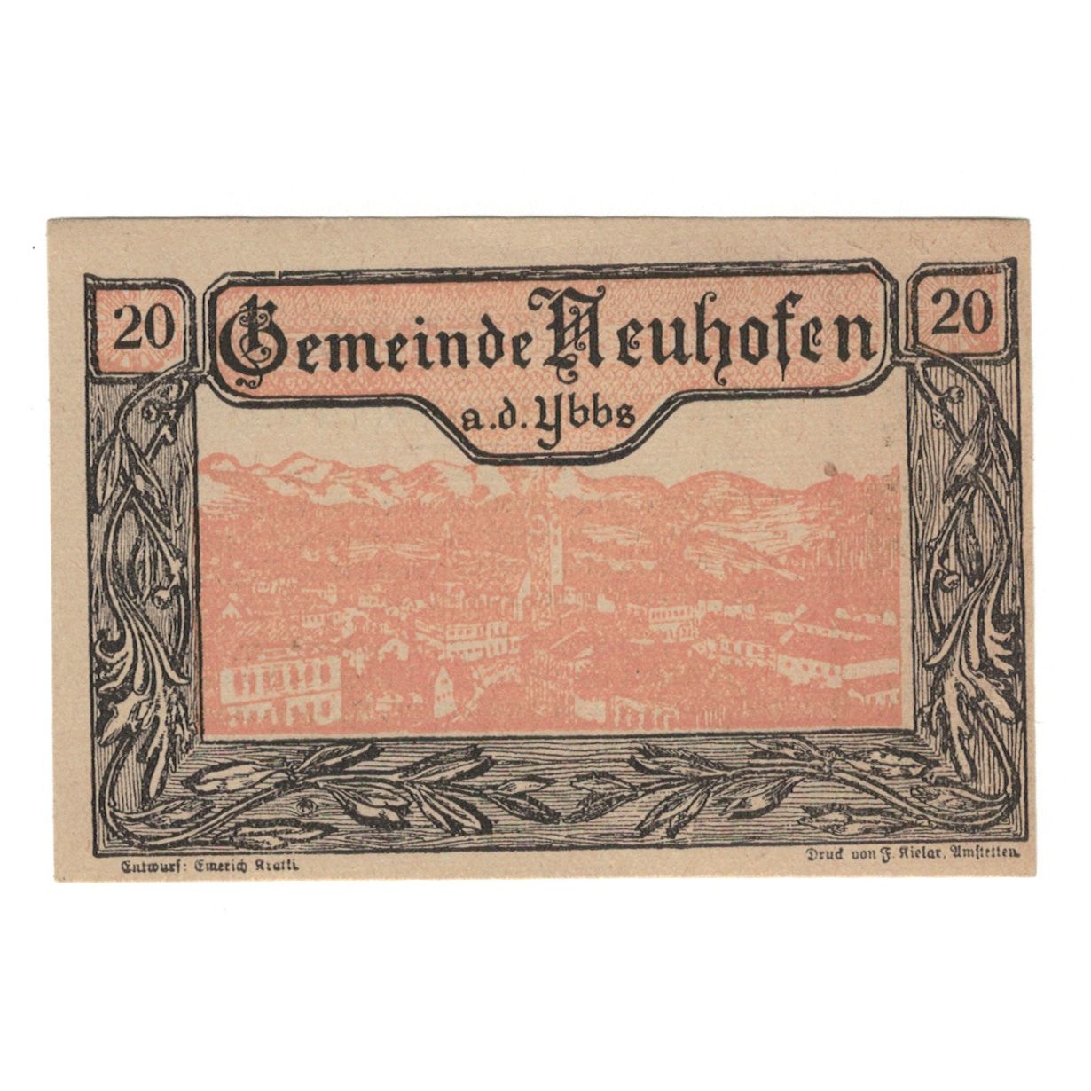 Billete, Austria, Neuhofen a.d. Ybbs N.Ö. Gemeinde, 20 Heller, texte 1, 1920