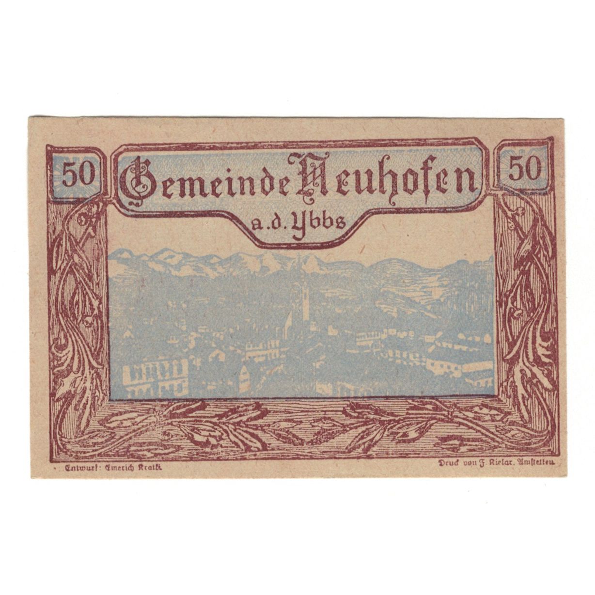 Billete, Austria, Neuhofen a.d. Ybbs N.Ö. Gemeinde, 50 Heller, Texte, 1920