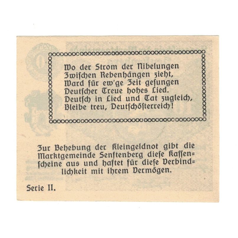 Billete, Austria, Senftenberg N.Ö. Gemeinde, 10 Heller, Texte 2, 1920
