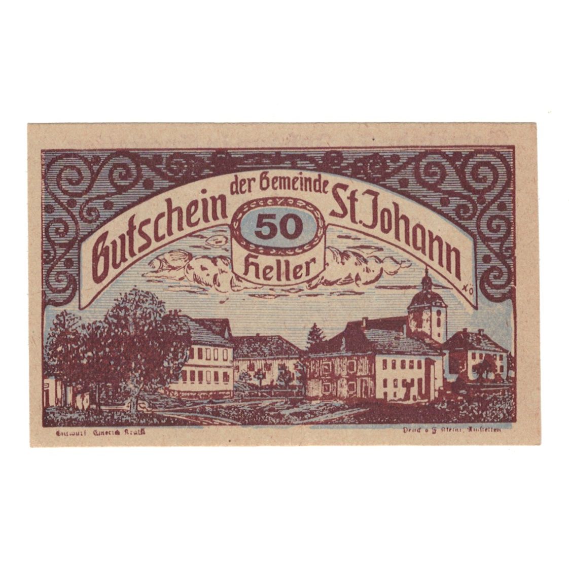 Billete, Austria, St. Johann in Engstetten N.Ö. Gemeinde, 50 Heller, Texte
