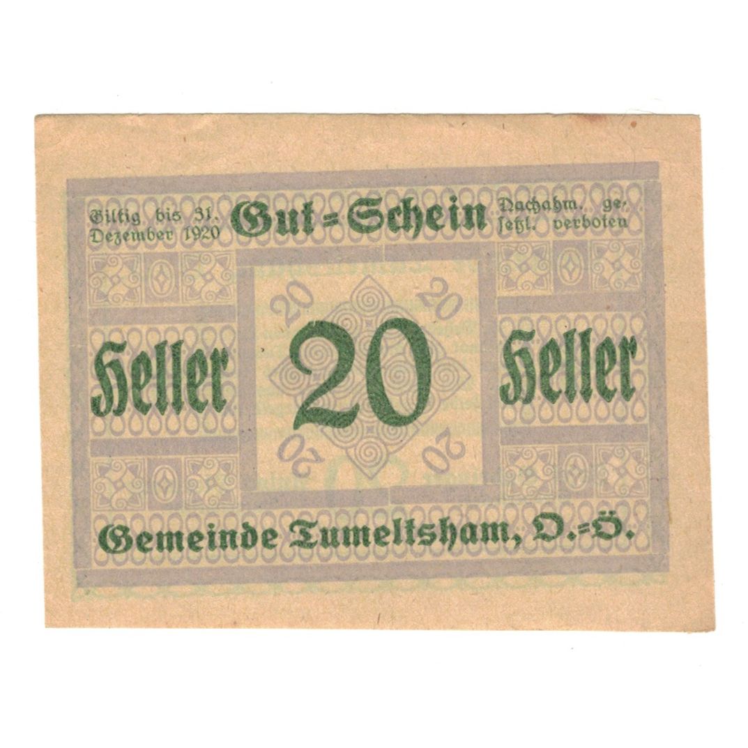 Billete, Austria, Tumeltsham O.Ö. Gemeinde, 20 Heller, texte 1, 1920