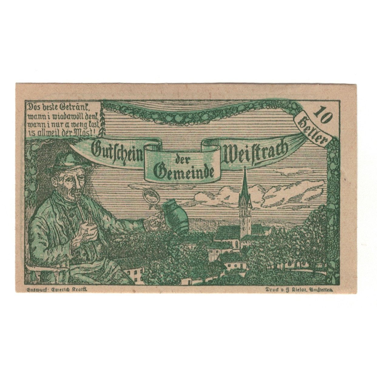 Billete, Austria, Weistrach N.Ö. Gemeinde, 10 Heller, texte 1, 1920