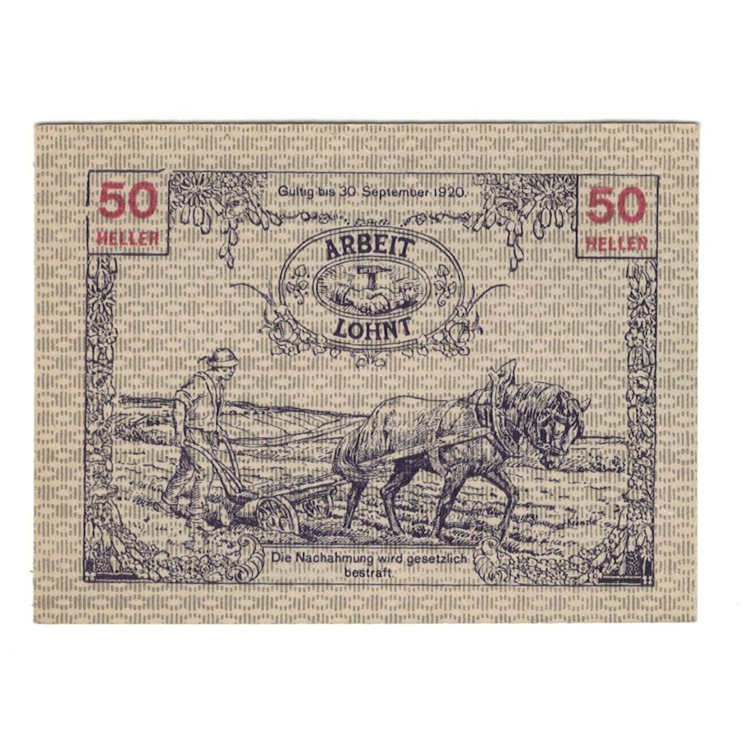 Billete, Austria, Tausendblum N.Ö. Gemeinde, 50 Heller, paysan, 1920