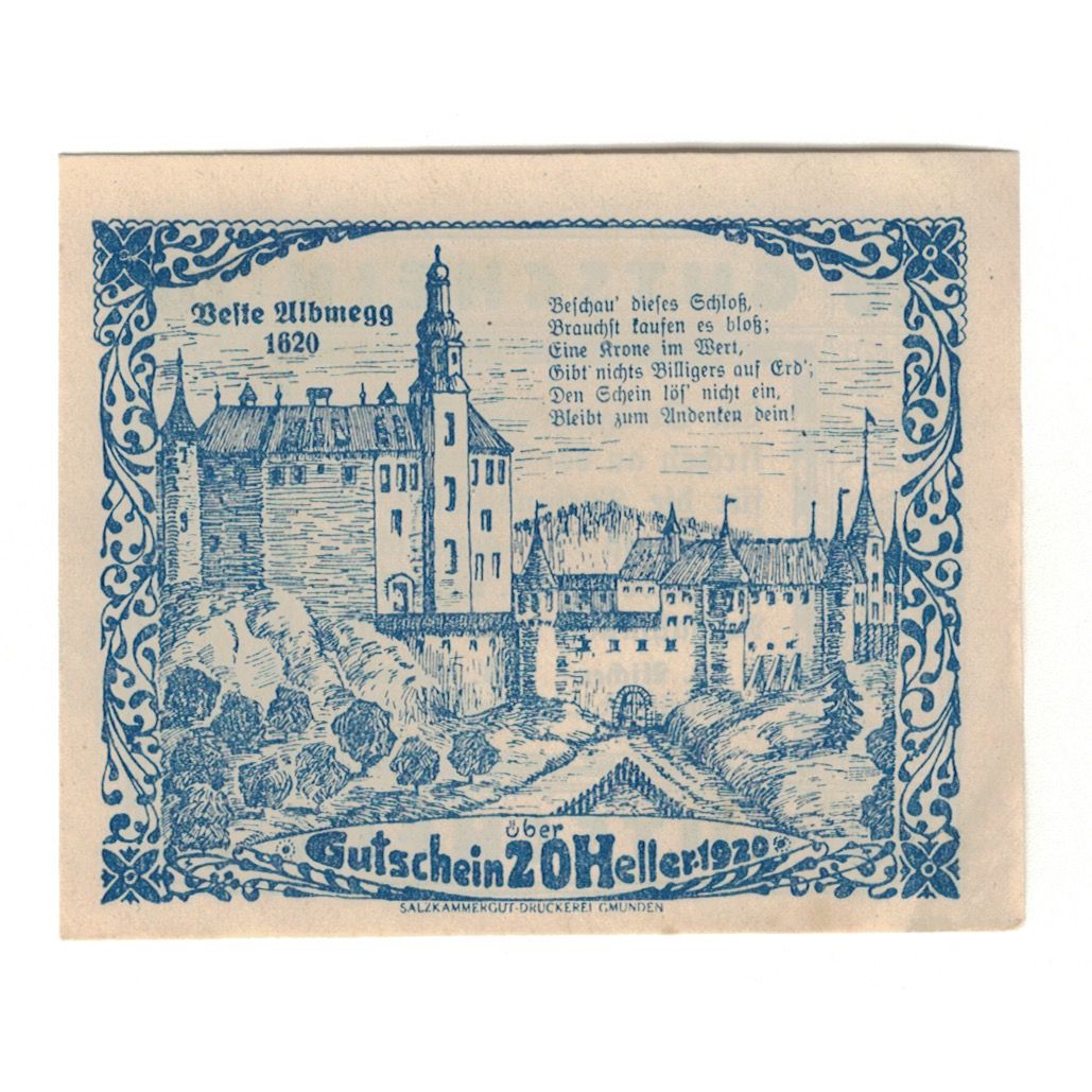 Billete, Austria, Steinerkirchen An Der Traun Ortsgemeinde, 20 Heller, Texte
