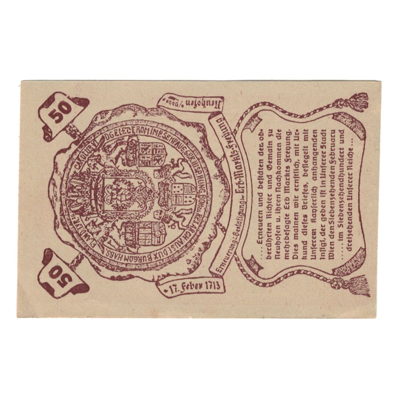 Billete, Austria, Neuhofen a.d. Ybbs N.Ö. Privileg. Markt, 50 Heller, texte 1