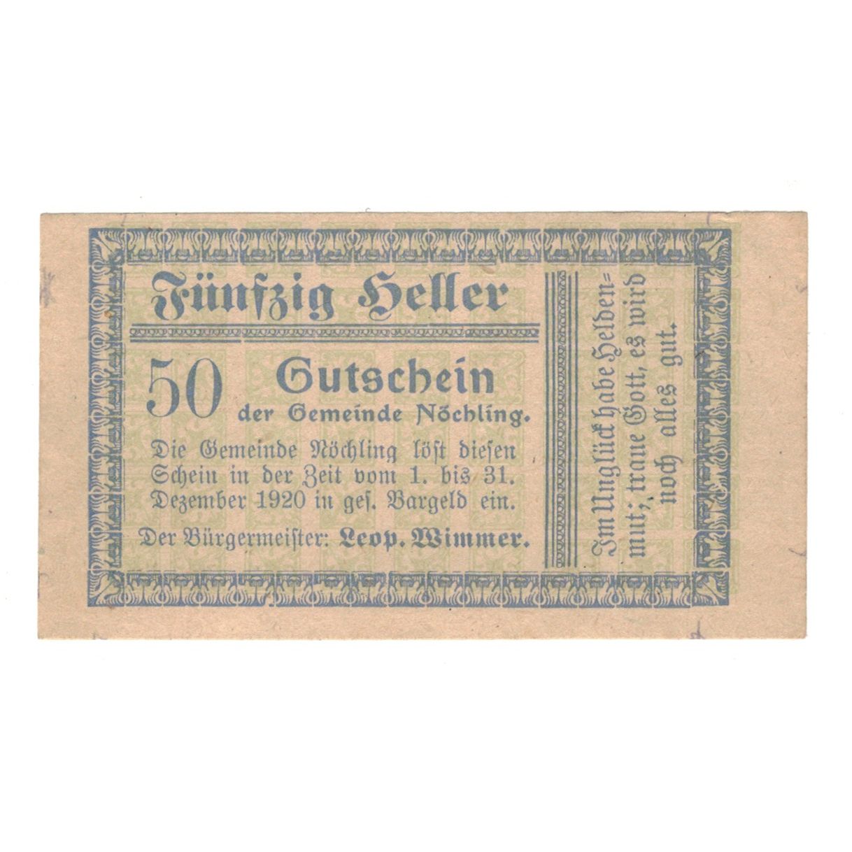Billete, Austria, Nöchling N.Ö. Gemeinde, 50 Heller, N.D, 1920, 1920-12-31
