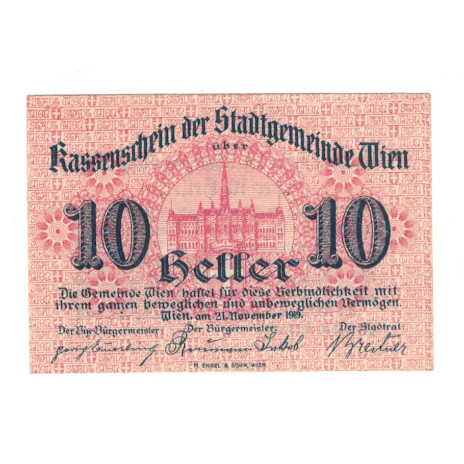 Billete, Austria, Wien N.Ö. Stadtgemeinde, 10 Heller, Texte, 1919, 1919-12-31