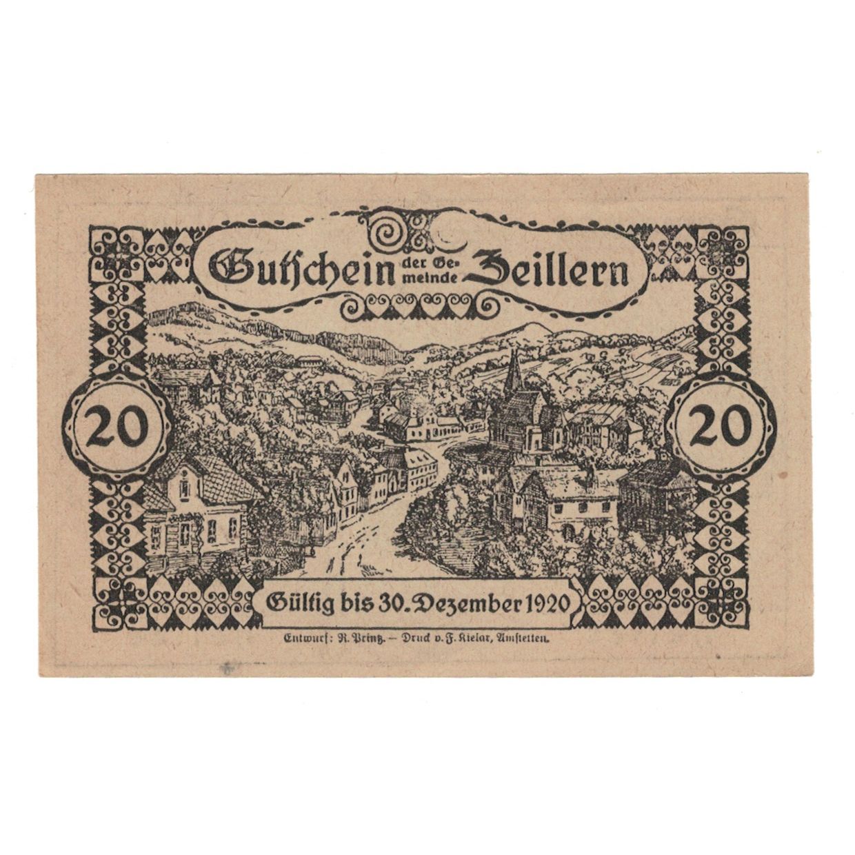 Billete, Austria, Zeillern N.Ö. Gemeinde, 20 Heller, paysage 1, 1920