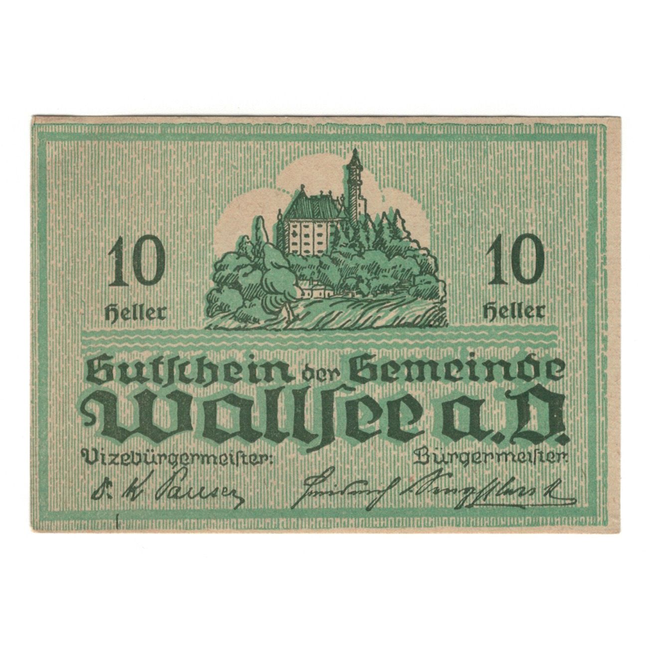 Billete, Austria, Wallsee N.Ö. Gemeinde, 10 Heller, valeur faciale 1, 1920