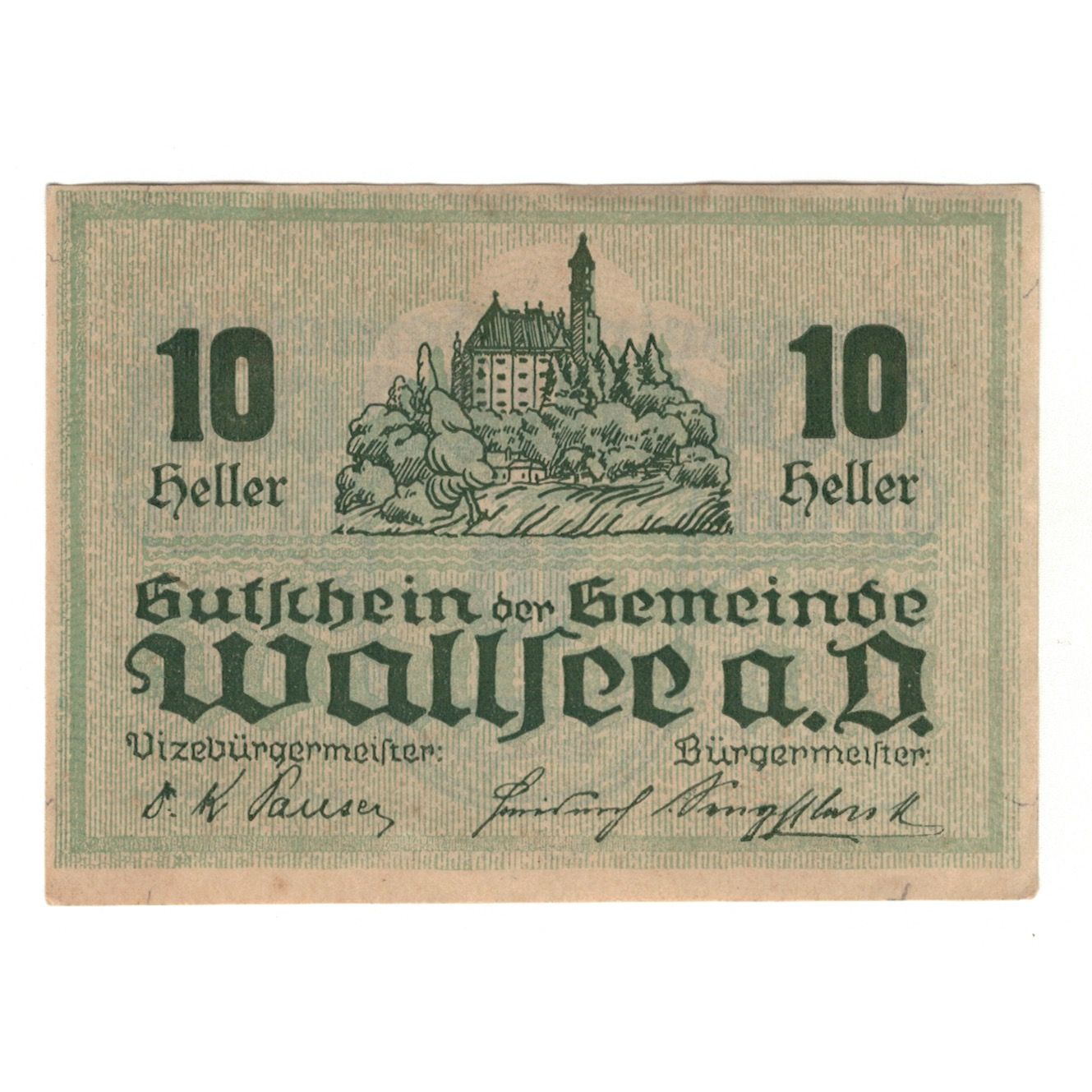 Billete, Austria, Wallsee N.Ö. Gemeinde, 10 Heller, valeur faciale 2, 1920