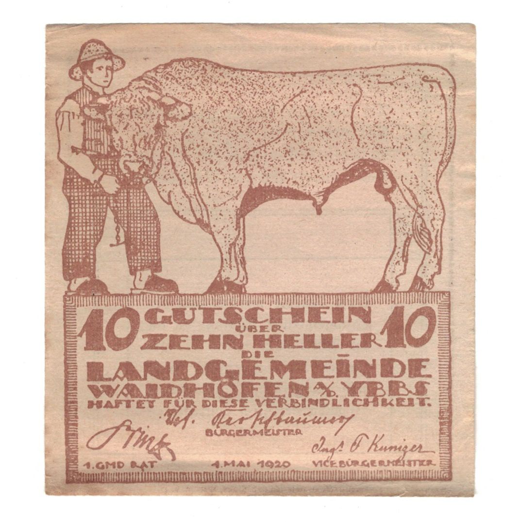 Billete, Austria, Waidhofen An Der Ybbs N.Ö. Landgemeinde, 10 Heller, texte 1