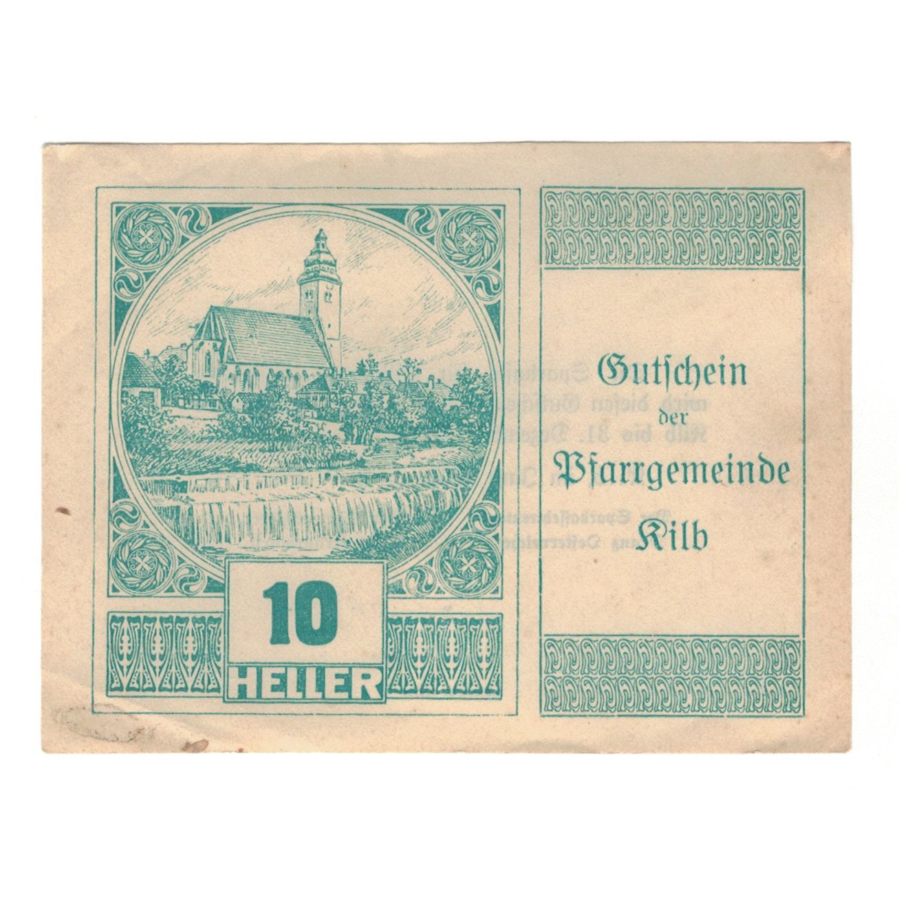 Billete, Austria, Kilb N.Ö. Prv. Pfarrgemeinde, 10 Heller, Texte, 1920