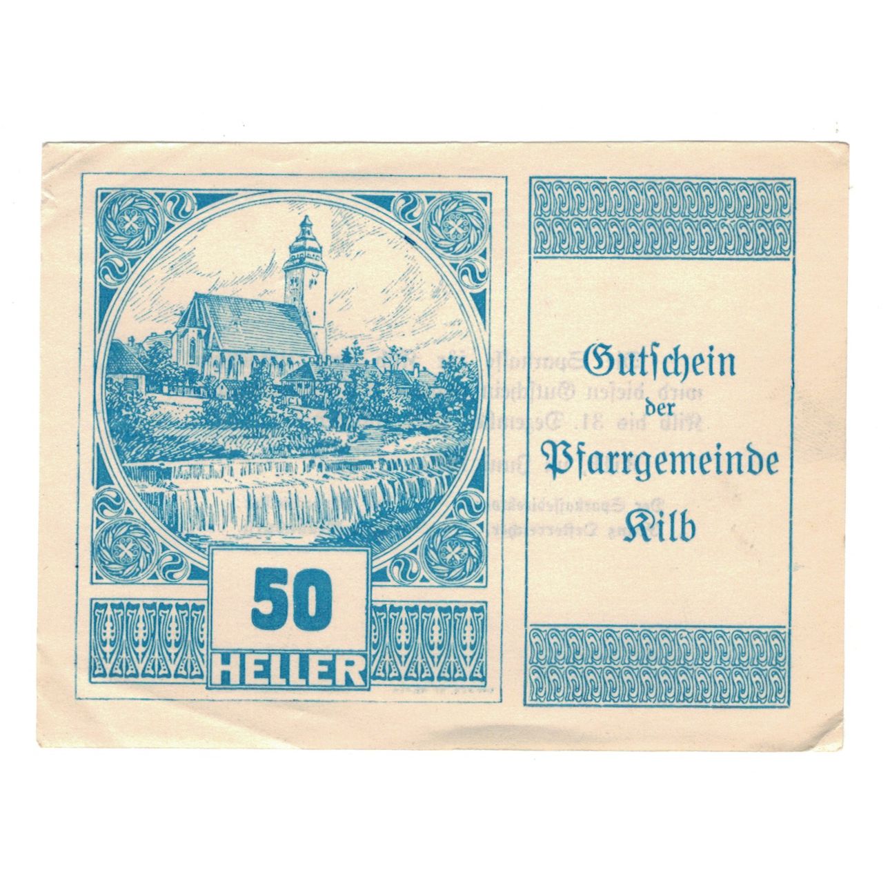 Billete, Austria, Kilb N.Ö. Prv. Pfarrgemeinde, 50 Heller, Texte, 1920