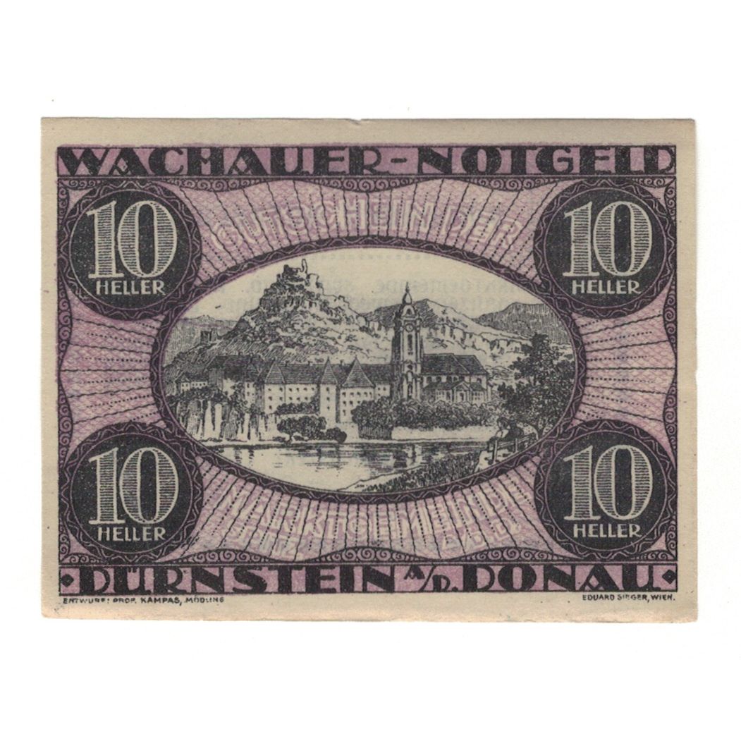 Billete, Austria, Wachauer Notgeld Dürnstein N.Ö. Gemeinde, 10 Heller, Texte