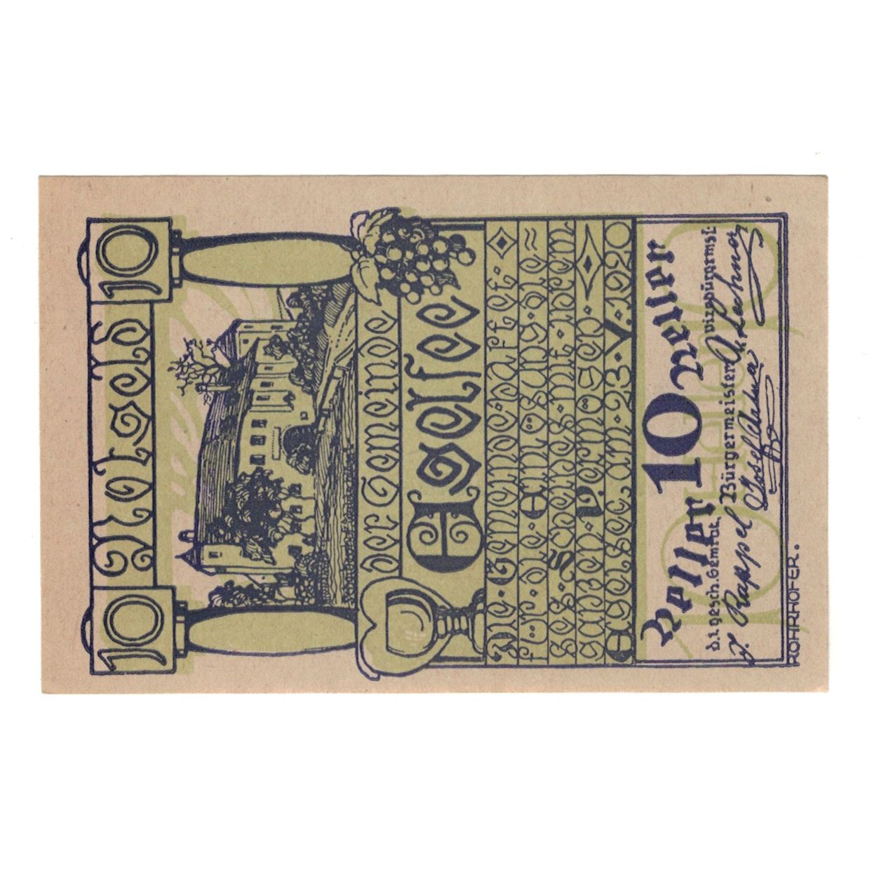 Billete, Austria, Egelsee N.Ö. Dorfgemeinde, 10 Heller, texte 1, 1920