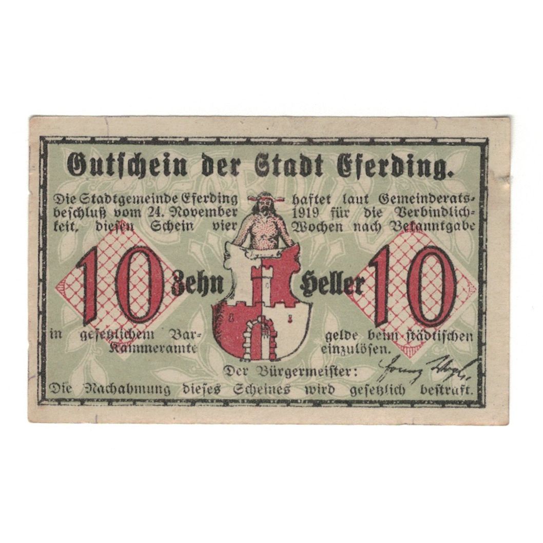 Billete, Austria, Eferding O.Ö. Stadtgemeinde, 10 Heller, rue, 1919