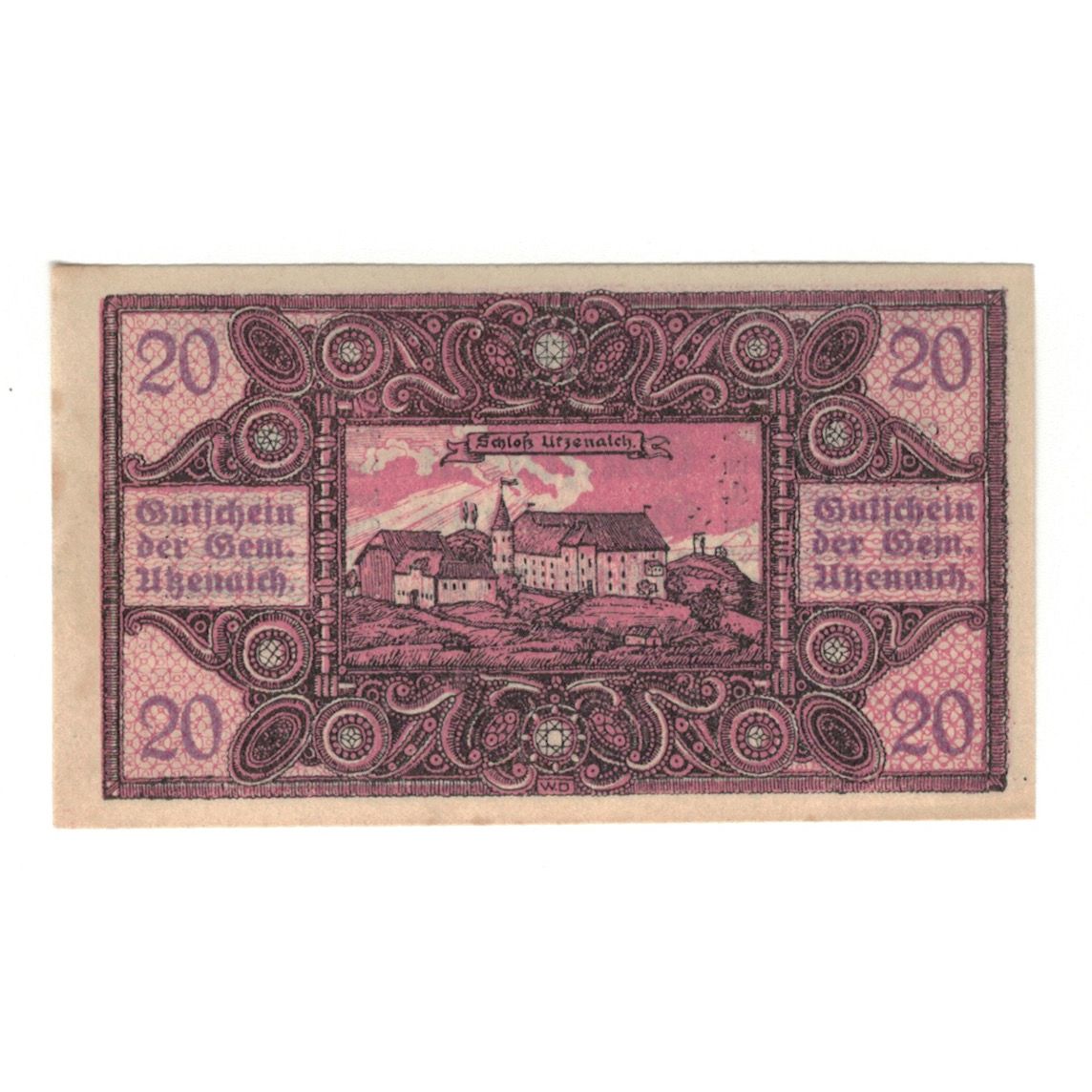 Billete, Austria, Utzenaich O.Ö. Gemeinde, 20 Heller, Texte, 1920, 1920-12-31