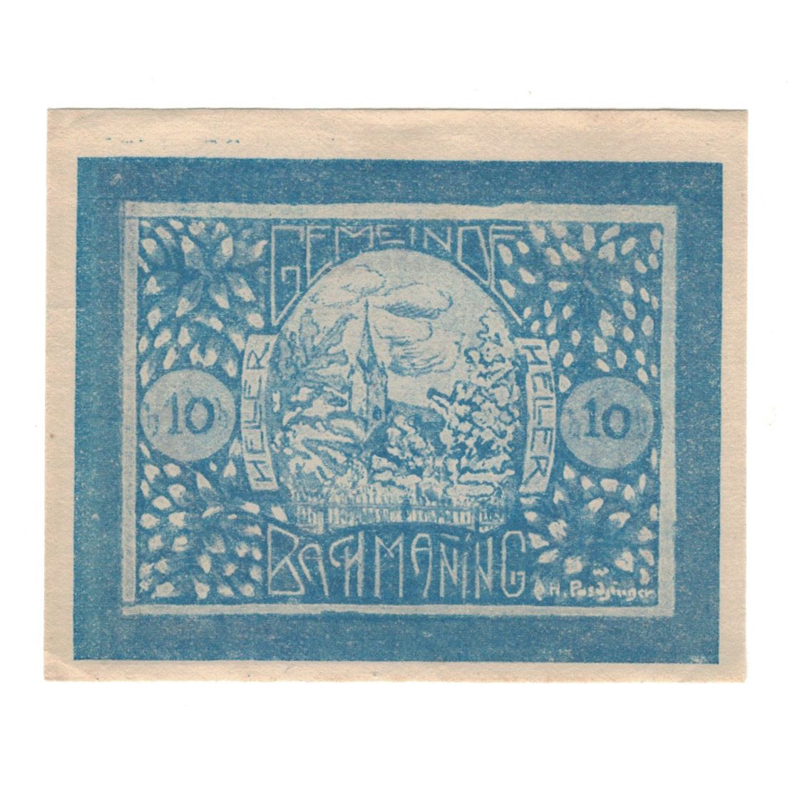 Billete, Austria, Bachmanning O.Ö. Gemeinde, 10 Heller, Texte, 1921