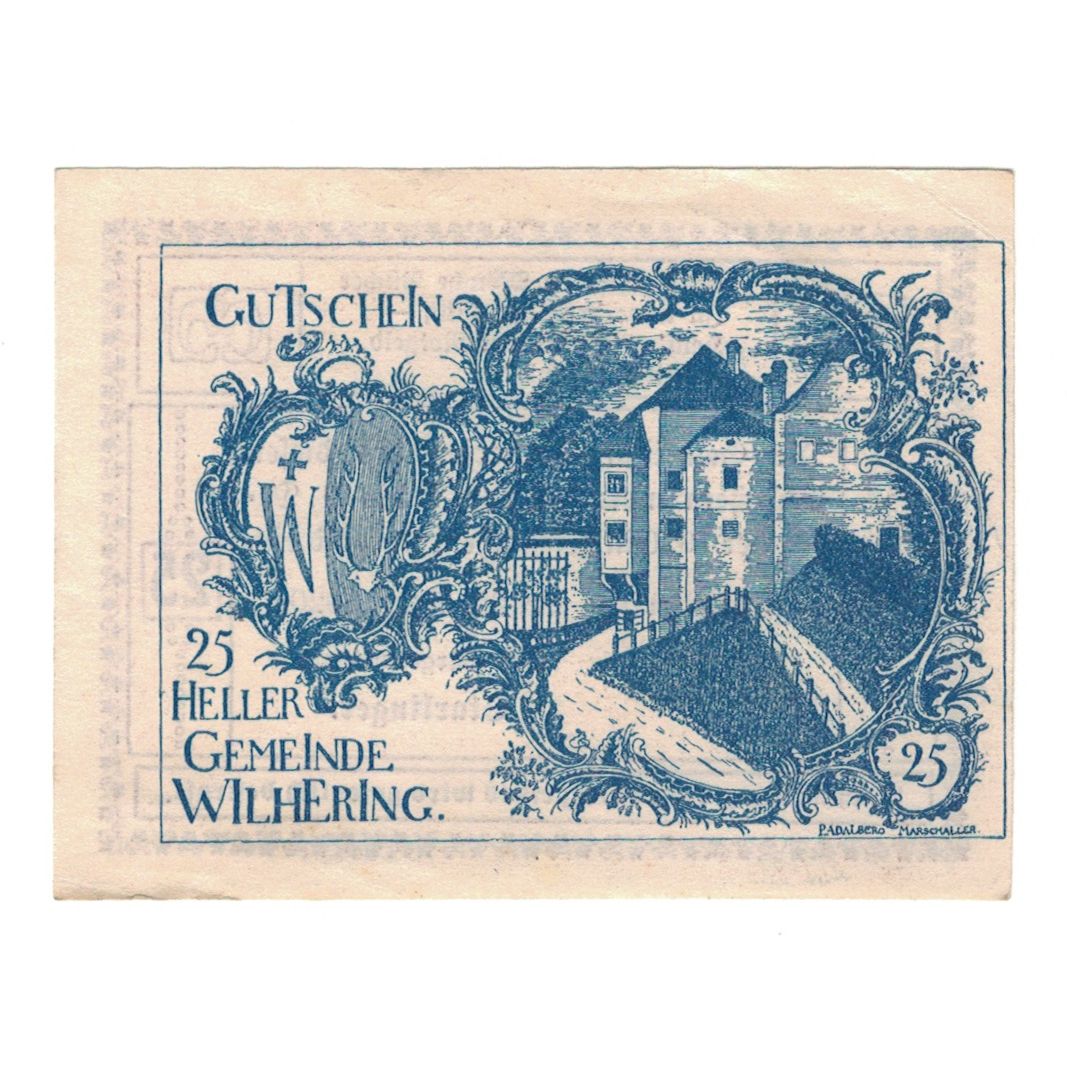 Billete, Austria, Wilhering O.Ö. Gemeinde, 25 Heller, Texte, 1920, 1920-12-31