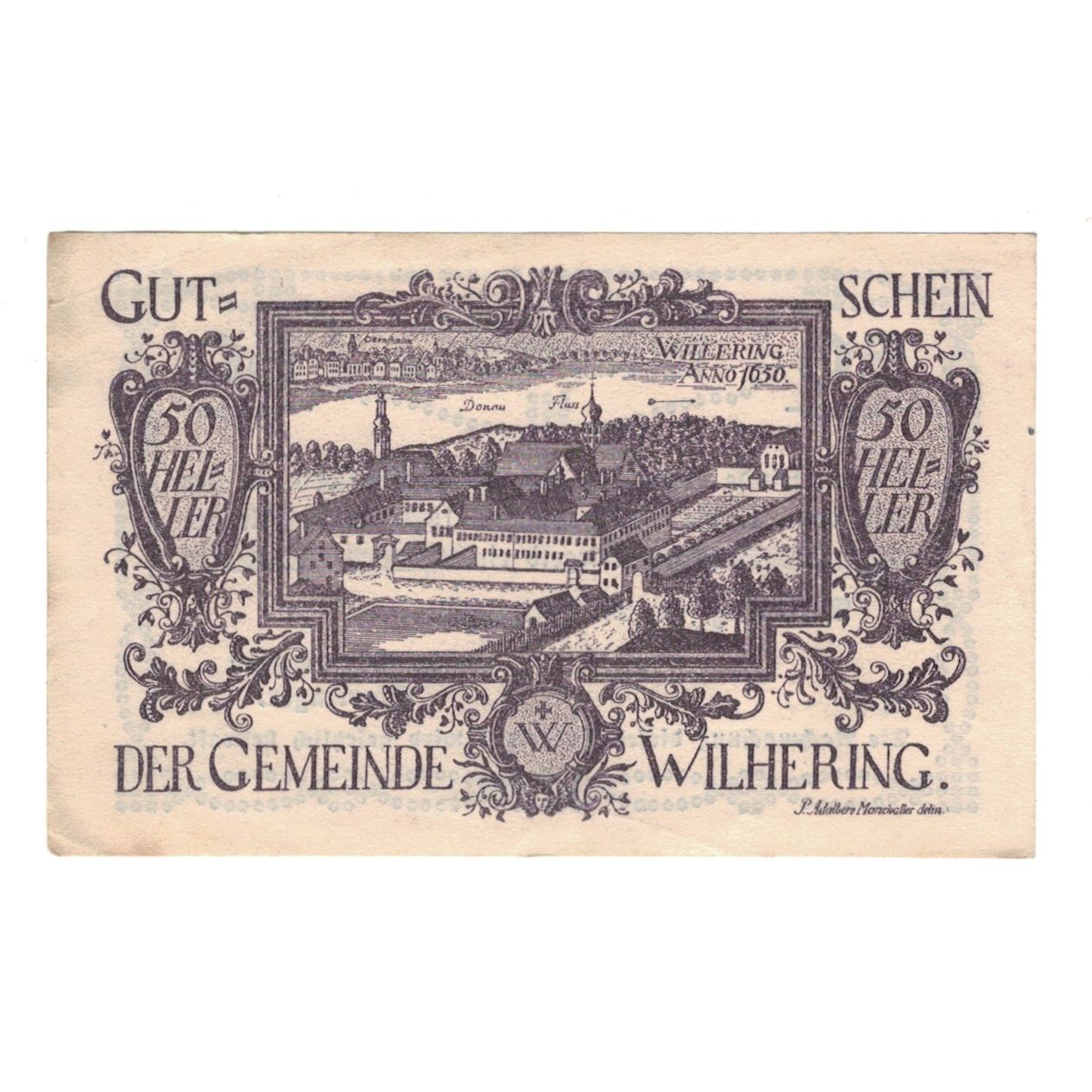 Billete, Austria, Wilhering O.Ö. Gemeinde, 50 Heller, Texte, 1920, 1920-12-31
