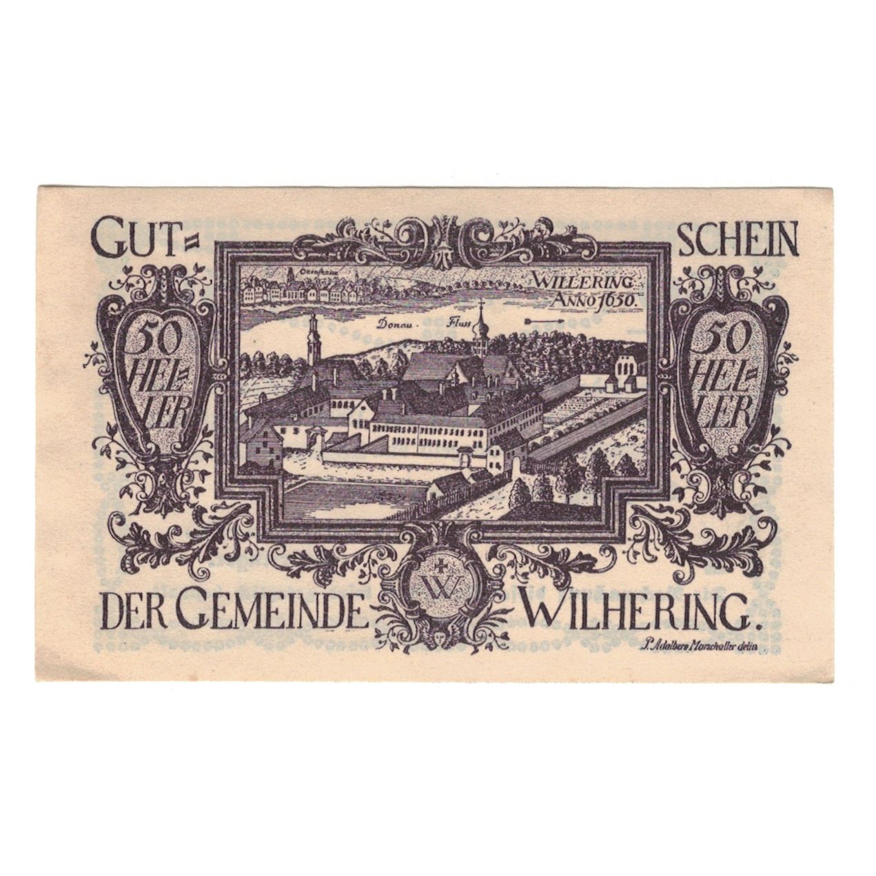Billete, Austria, Wilhering O.Ö. Gemeinde, 50 Heller, texte 1, 1920