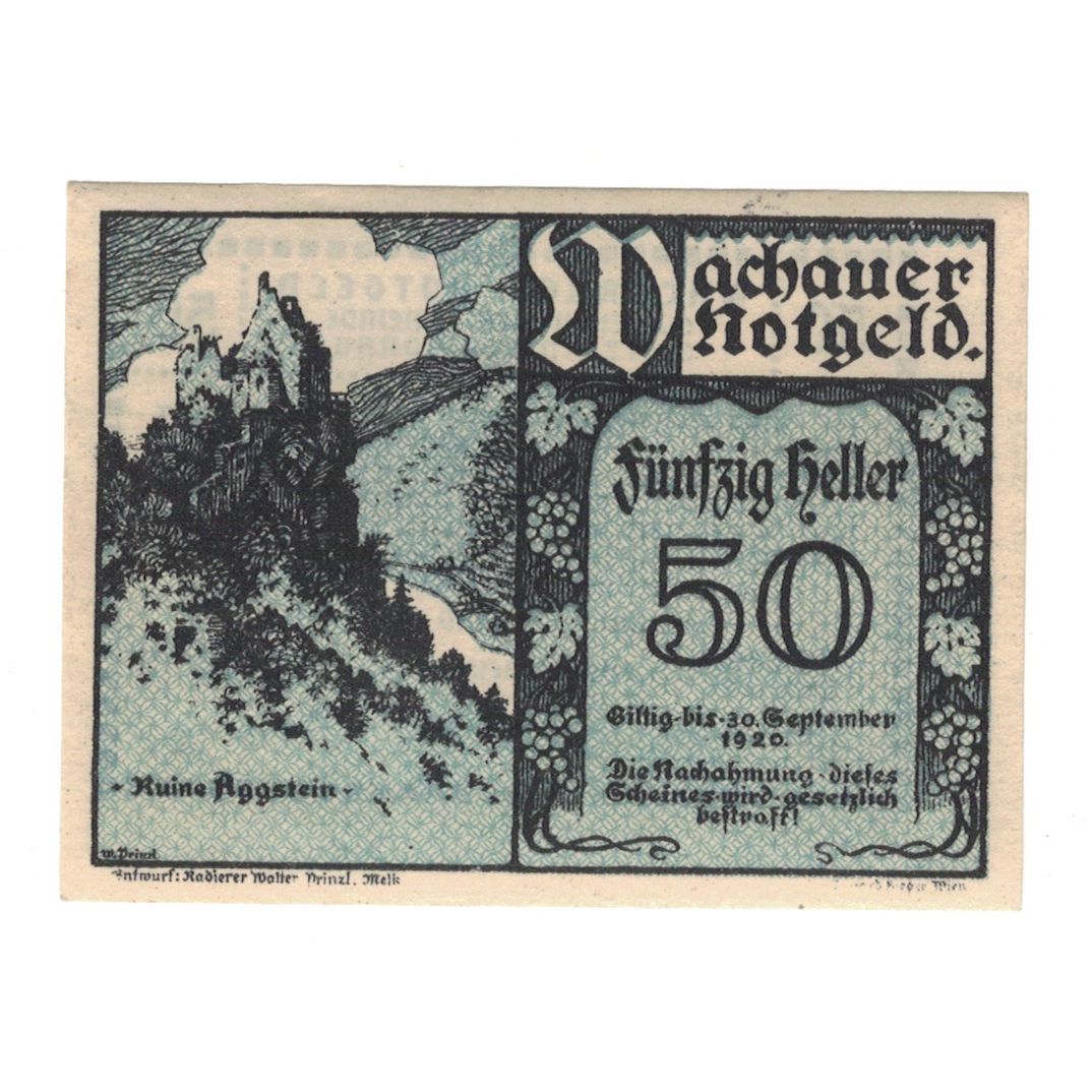 Billete, Austria, Wachauer Notgeld-Aggstein N.Ö. Gemeinde, 50 Heller, texte 1