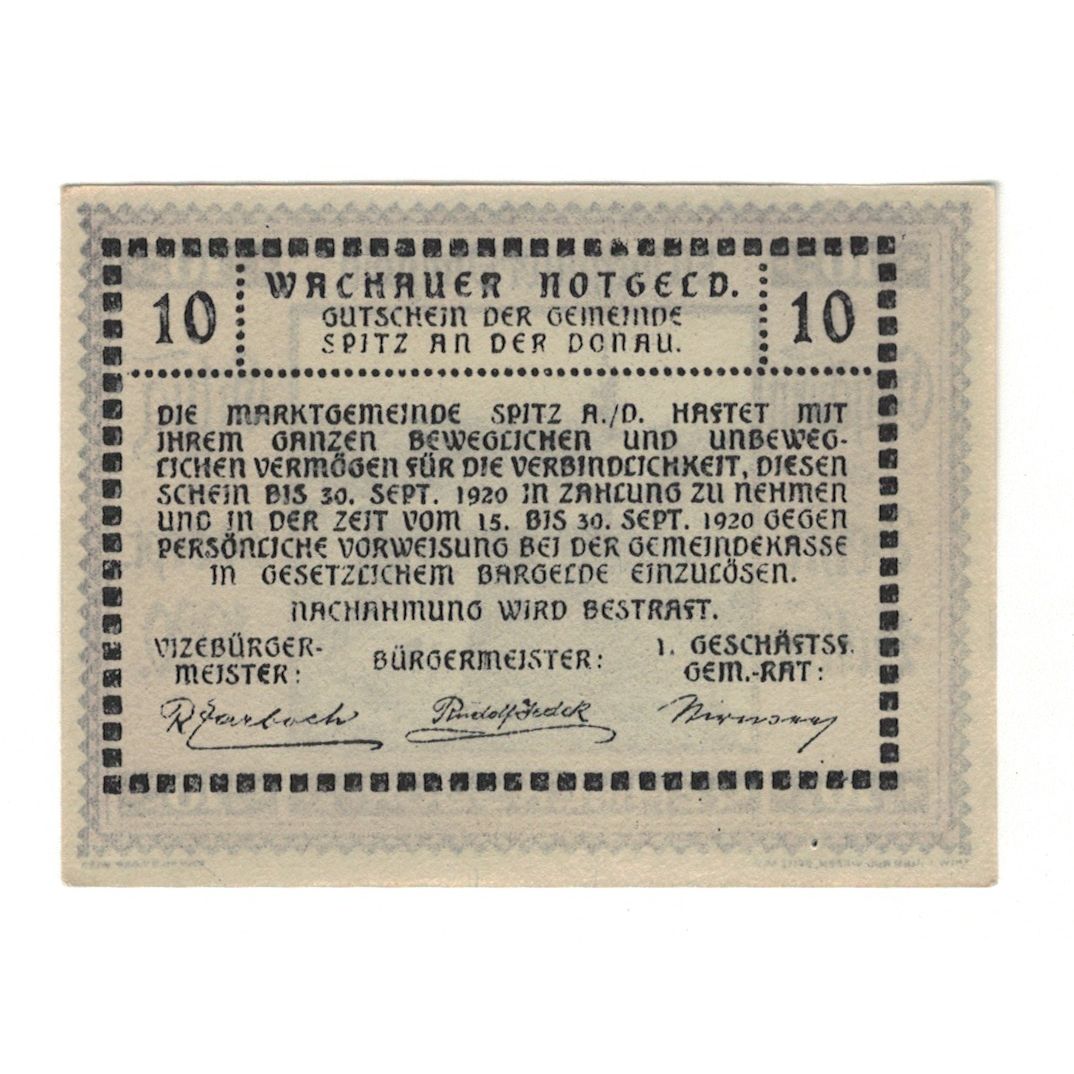 Billete, Austria, Wachauer Notgeld Emmersdorf N.Ö. Gemeinde, 10 Heller, texte