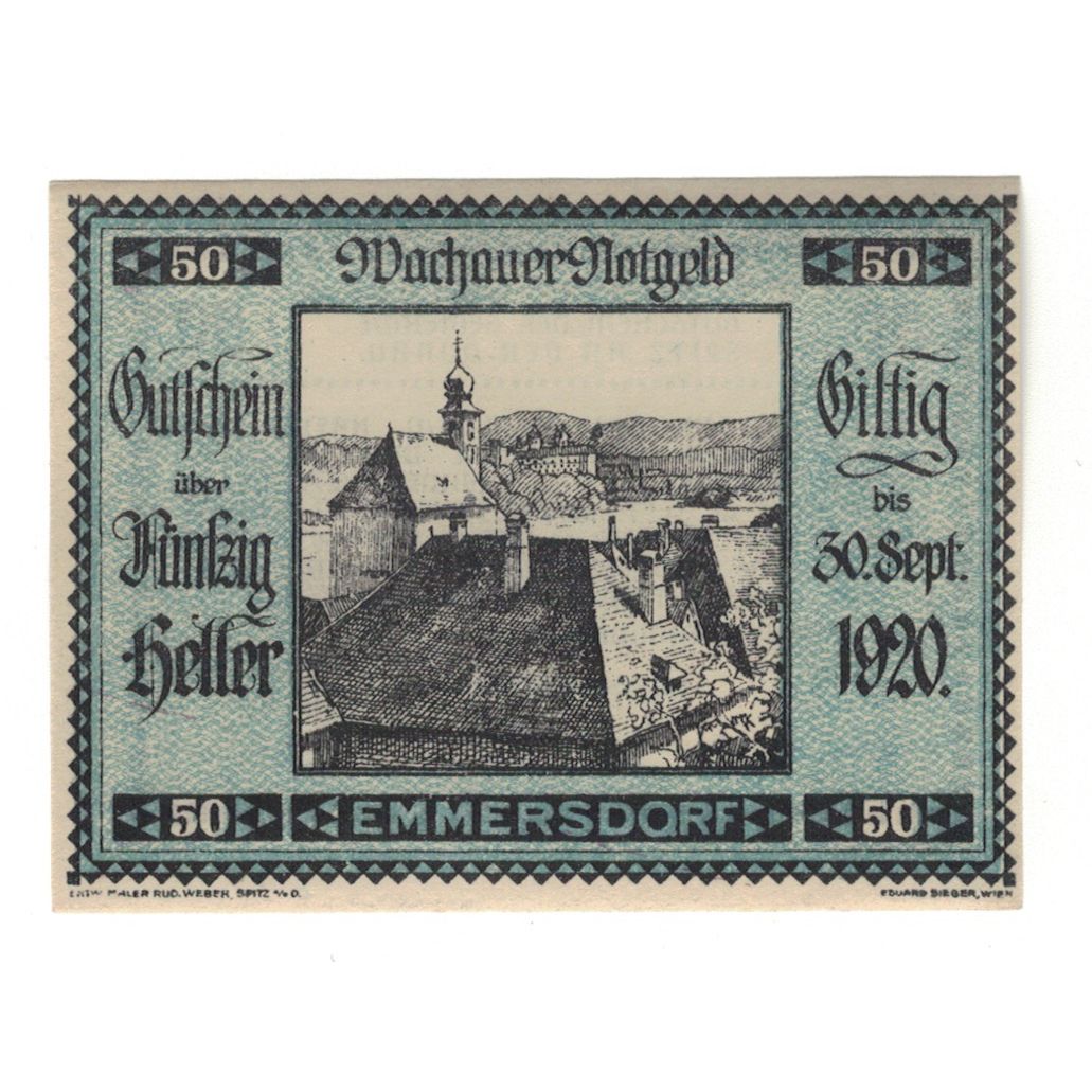 Billete, Austria, Wachauer Notgeld Emmersdorf N.Ö. Gemeinde, 50 Heller, Texte