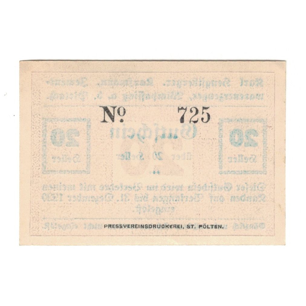 Billete, Austria, Wimpassing An Der Pielach, PRV, Karl Hengstberger, 20 Heller
