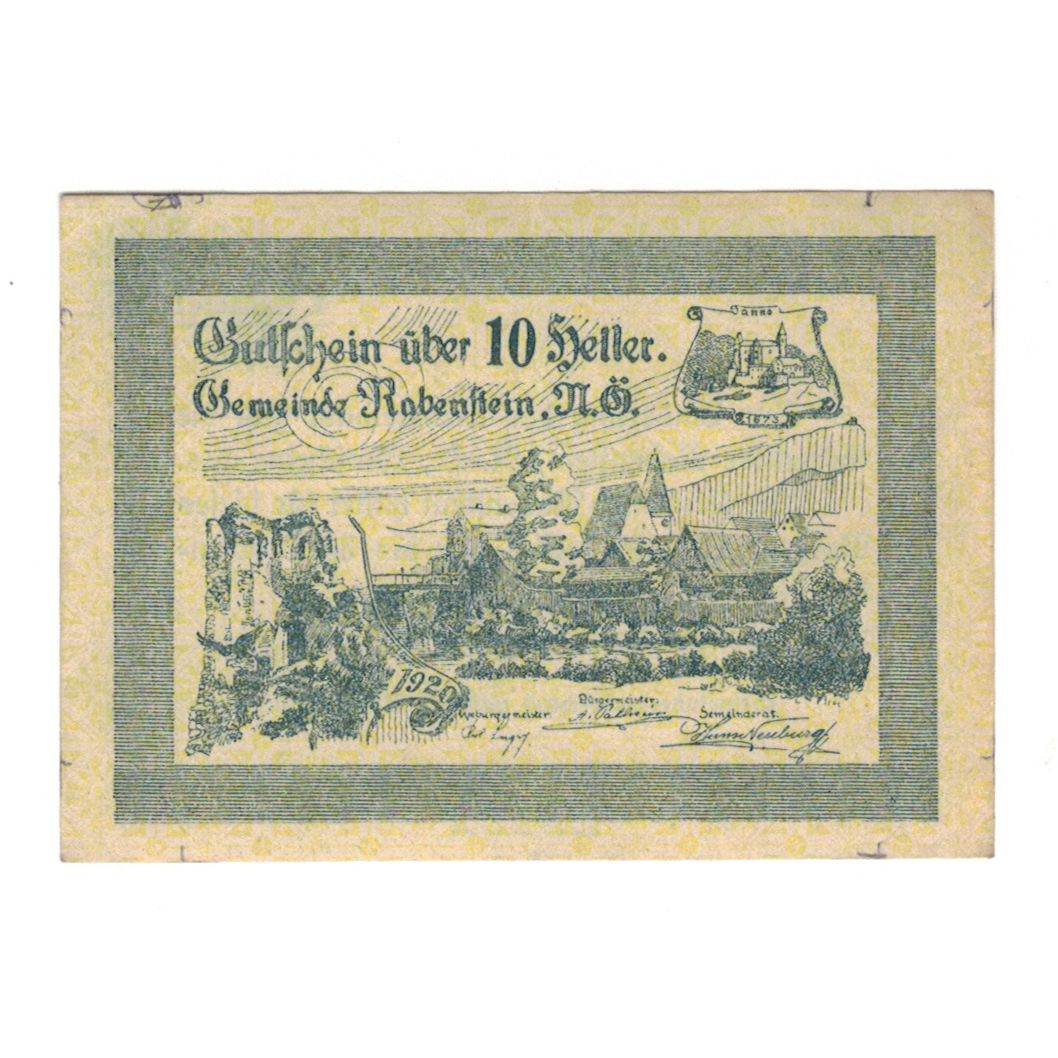 Billete, Austria, Rabenstein N.Ö. Gemeinde, 10 Heller, texte 1, 1920