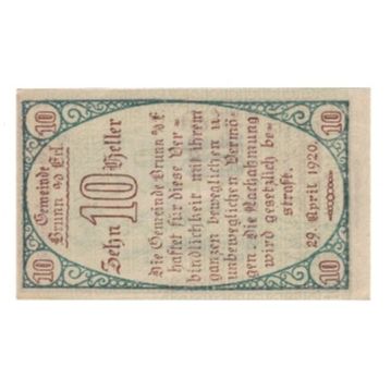 Billete, Austria, Brunn an der Erlauf Gemeinde, 10 Heller, texte 1, 1920