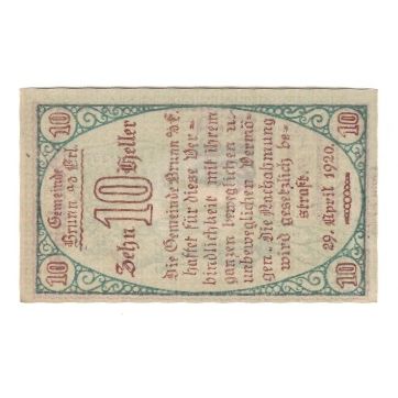 Billete, Austria, Brunn an der Erlauf Gemeinde, 10 Heller, Texte 2, 1920