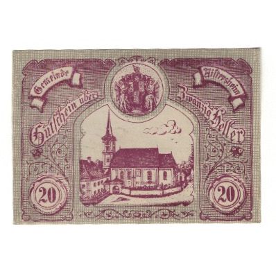 Billete, Austria, Aistersheim O.Ö. Gemeinde, 20 Heller, Eglise, 1921